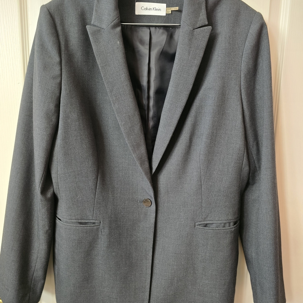Calvin Klein Women's Charcoal Gray Single-Button Blazer